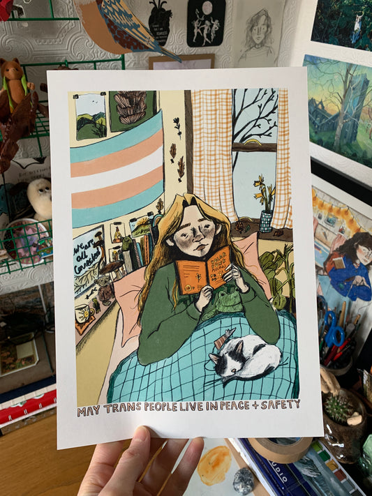 May Trans People Live in Peace + Safety A4 Print