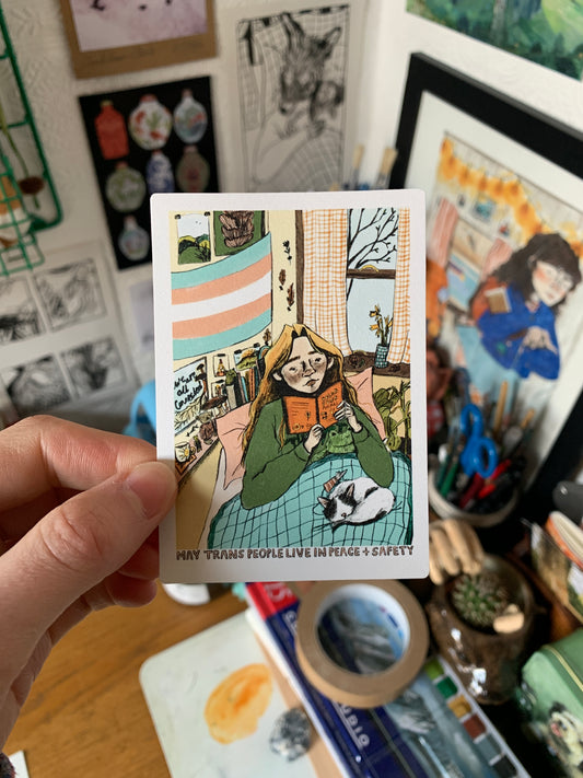 May Trans People Live in Peace + Safety Sticker