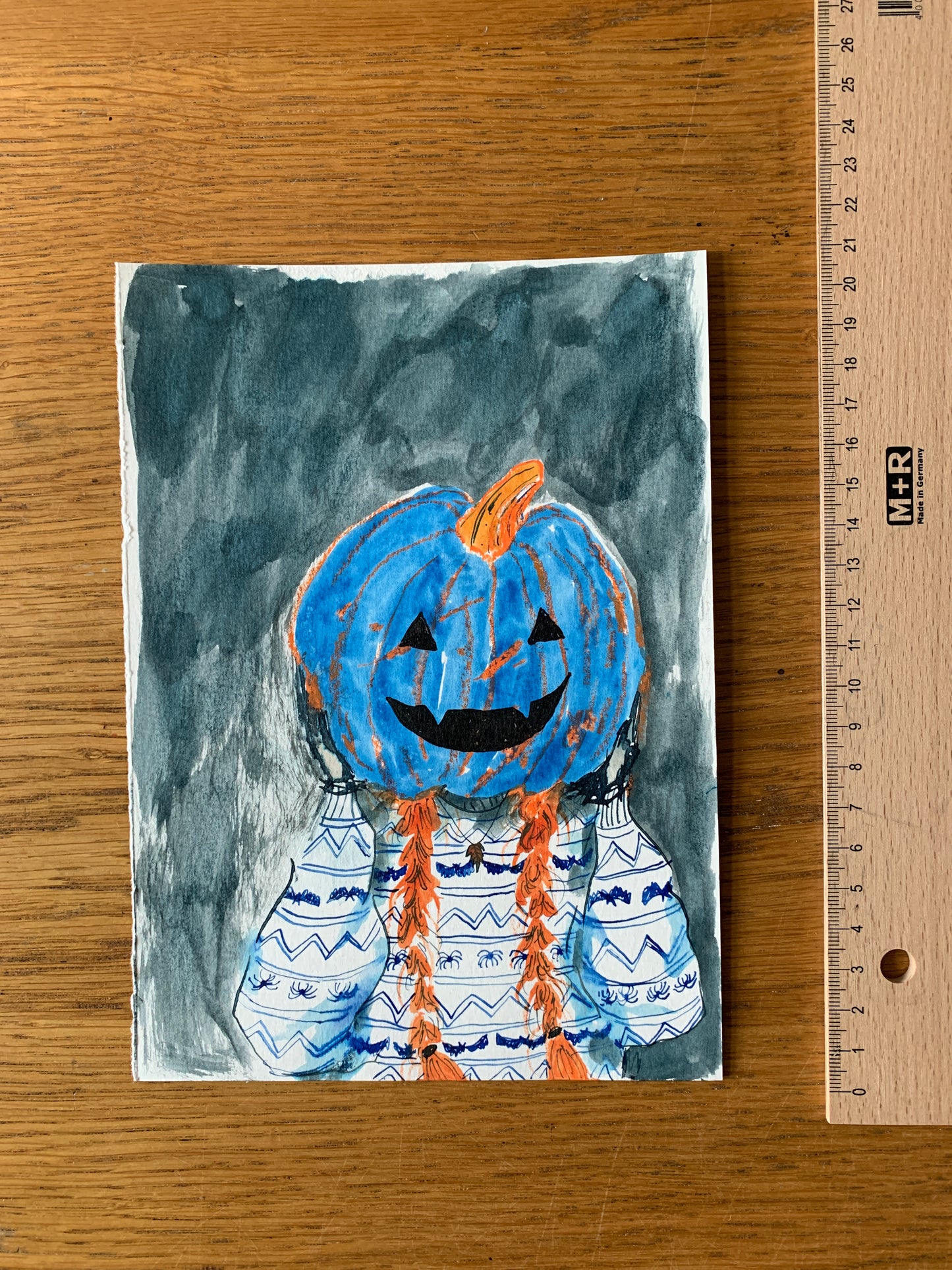 Original - Pumpkin Head in Ink and Watercolour