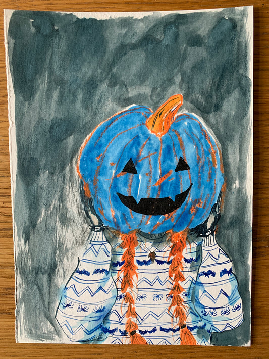 Original - Pumpkin Head in Ink and Watercolour