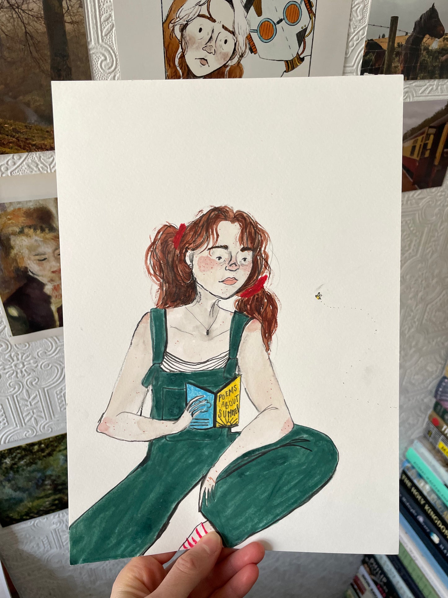 Original - Summer Reading, ink and watercolour drawing
