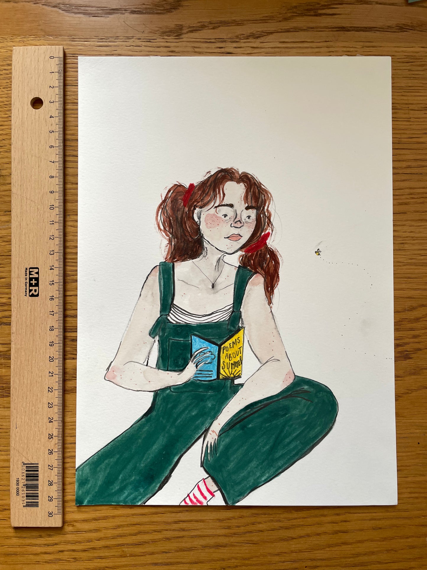 Original - Summer Reading, ink and watercolour drawing