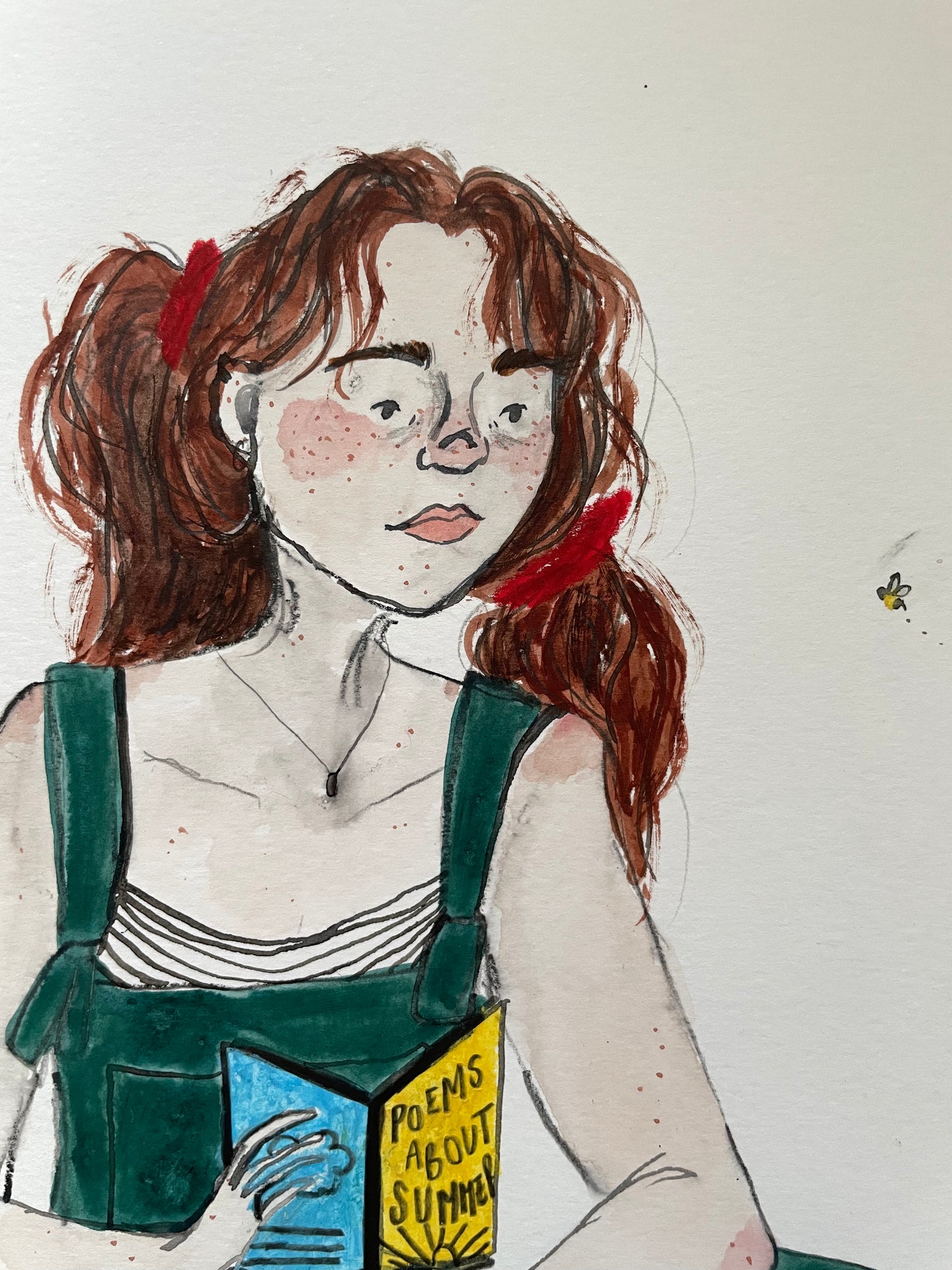 Original - Summer Reading, ink and watercolour drawing